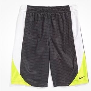 BOYS NIKE AVALANCHE ATHLETIC SHORTS IN GRAY, WHITE, NEON GREEN SIZE 4